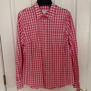 J. Crew Women’s Gingham Cotton Poplin Vibrant Pink Shirt Size L